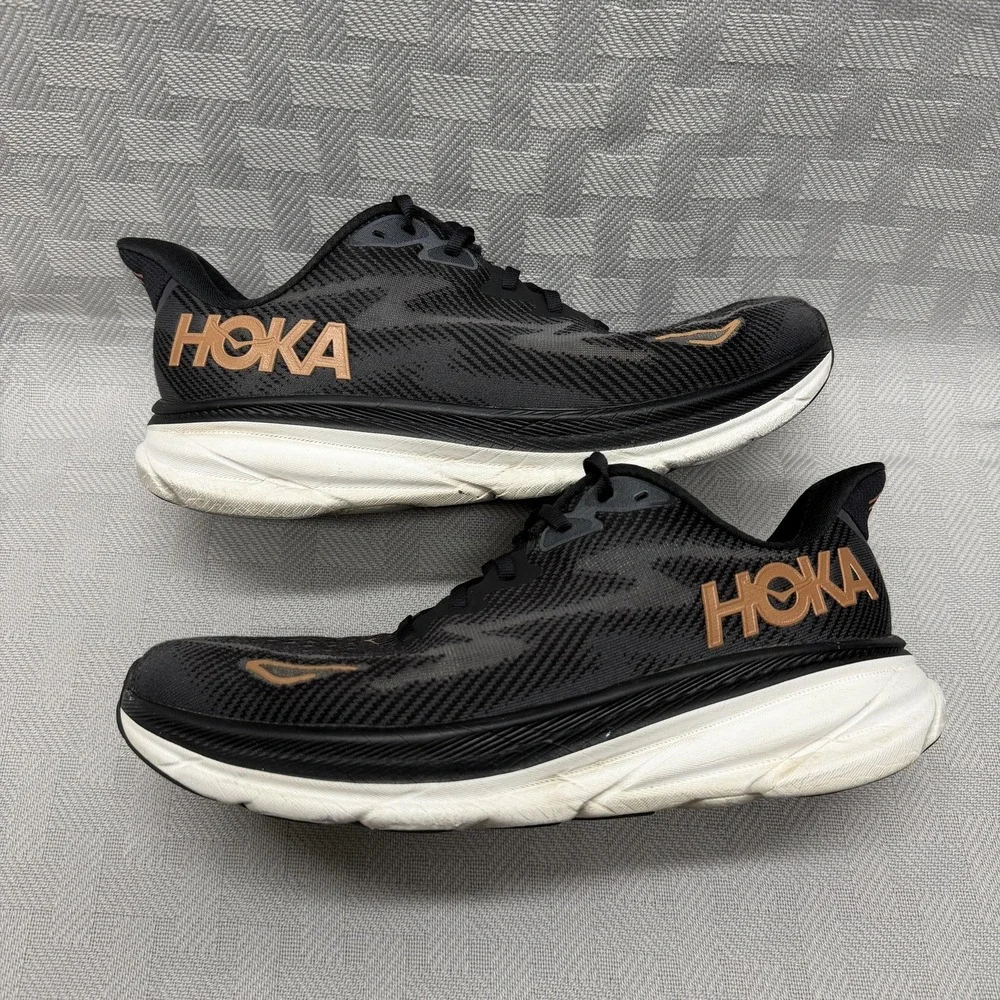Hoka One One Clifton 9 Shoes Womens Size 9.5 Wide Black‎ Copper Running 1132211
